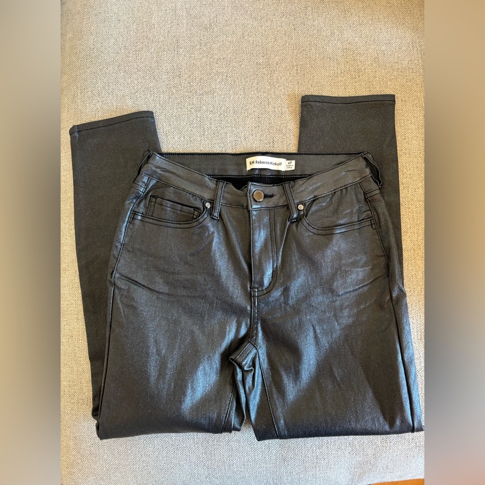 Rebeca Minkoff metallic dark grey glitter Coated Skinny Jeans NWOT